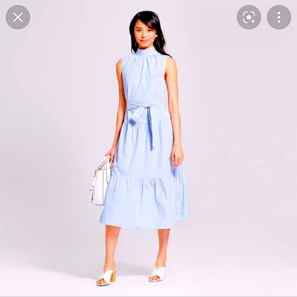 Who What Wear mock neck midi dress in stripes xs